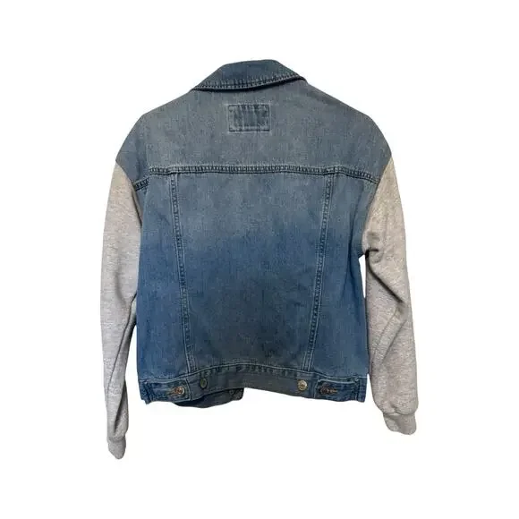 Forever 21 Denim Jacket with Grey Sweatshirt Sleeves Size Small - Picture 4 of 6